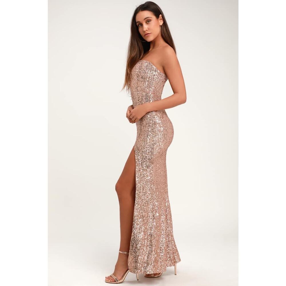 Lulus Lavish Lover Rose Gold Strapless Sequin Maxi Dress Size Medium $118 - Picture 5 of 9